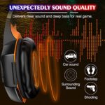 VersionTECH. G2000 Gaming Headset, Bass Surround Gaming Headphones with Noise Cancelling Mic, LED Lights, Soft Memory Earmuffs for PS5/ PS4/ Xbox One Controller/Laptop/PC/Mac/Nintendo NES Games-Orange