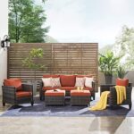 ovios Patio Furniture Set All Weather Outdoor Furniture Sectional Sofa High Back Wicker Rattan Sofa Couch for Yard Backyard Porch (5 PCS, Orange Red)