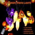 Mosoan Halloween String Lights Battery Operated 20 Feet 30 LED 3D Pumpkin Bat Ghost Lights with Timer – 8 Light Modes Halloween Decorations Lights Indoor Outdoor Cute Halloween Party Decor (Upgrade)