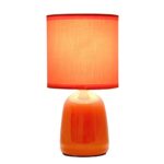 Simple Designs LT1134-ORG 10.04″ Tall Traditional Ceramic Thimble Base Bedside Table Desk Lamp w Matching Fabric Shade for Home Decor, Nightstand, Bedroom, Living Room, Entryway, Office, Orange