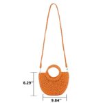 QTKJ Mini Semi-circle Rattan Straw Handbags, Hand-woven Women Summer Retro Straw Tote Bag Shoulder Bag Crossbody Bag Round Handle Beach Handbags (Orange)