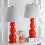 SAFAVIEH Lighting Collection Jayne Modern Contemporary Blood Orange 3-Sphere Glass 28-inch Bedroom Living Room Home Office Desk Nightstand Table Lamp Set of 2 (LED Bulbs Included)