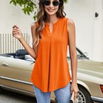 Newchoice Womens Loose Tank Tops Dressy Casual Summer Tops Pleated V Neck Sleeveless Blouses Shirts (Orange, M)