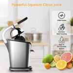 150W Electric Citrus Juicer Squeezer with 2 Cones, Healnitor Stainless Steel Quiet Orange Juice Extractor Machines for Lime Grapefruit Lemon, Detachable Design