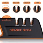 Orange Ninja Knife Sharpeners – 5 Adjustable Sharpening Angle- Premium Quality Kitchen Knife Sharpener – Handheld Knife Sharpeners for Kitchen Knives & Pocket Knife Sharpener by Sharp Pebble