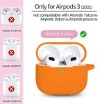 R-fun AirPods 3 Case Cover, Silicone Protective Accessories Skin with Keychain Compatible with Apple AirPod 3rd Generation 2021 for Women Men Girls Boys,Front LED Visible-Orange