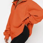 Trendy Queen Womens Oversized Half Zip Pullover Long Sleeve Sweatshirts Quarter Zip Hoodie Sweaters Teen Girls Fall Y2K Clothes Orange