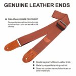 Guitar Strap with Pick Pocket, 100% Cotton Full Grain Leather Ends Guitar Straps for Bass, Electric & Acoustic Guitar, Come with Free Strap Button, 1 Pair Strap Locks and 4 Guitar Picks (Orange Brown)