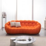 COULDWILL Modern Curved Sofa Upholstered Couch Overall Shaped Bubble Floor Sofa for Living Room, Office, Apartment, Orange