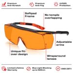 NoCry Blue Light Blocking Over Glasses Safety Glasses with 100% UV Protection, Orange Anti-Fog Scratch Resistant Lenses; Over Eyeglasses or on Their Own; Fit Men, Women, and Teenagers; ANSI Z87.1