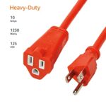 Amazon Basics 100-Foot 3-Prong Vinyl Indoor/Outdoor Extension Cord – 10 Amps, 1250 Watts, 125 VAC – Orange