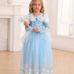 iTVTi Cinderella Princess Dress Girls Halloween Party Cosplay Costume Toddler Puffy Sleeve Blue Fancy Outfit, 5-6Y (Tag 130)