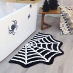 Spider Web Bath Mat – Halloween Rug Bathroom Decor Gothic Home Decor Witchy Horror Goth Room Rugs Gothic Bedroom Kitchen Whimsigoth Oddities and Curiosities Spooky Gifts Scary Decorations Spider Webs