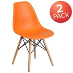 Flash Furniture 2 Pack Elon Series Orange Plastic Chair with Wooden Legs