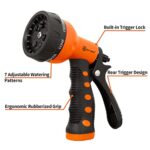 AUTOMAN-Garden-Hose-Nozzle,ABS Water Spray Nozzle with Heavy Duty 7 Adjustable Watering Patterns,Slip Resistant for Watering Plants,Lawn& Garden,Washing Cars,Cleaning,Showering Pets – Orange