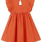 BTGIXSF Baby Girls’ Summer Cotton Linen Flutter Sleeve Dress Toddler Beach Sundress 012 Orange 2T