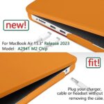 CAMPLALA Case Compatible 2023 MacBook Air 15 Inch Newly Release, Model A2941 with M2 Chip, Hard Shell Case & Keyboard Cover & Screen Protector & OTG Adapter Suitable MacBook Air 15, Orange