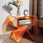 Acrylic Nightstand Side Table Modern Design Clear Home Decor Display End Table for Living Room (Orange)