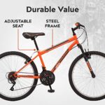 Pacific Mountain Sport Youth/Adult Hardtail Mountain Bike, Boys and Girls, 24-Inch Wheels, 18 Speed Twist Shifters, Front Suspension, Steel Frame, Orange