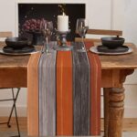 Farmhouse Fall Thanksgiving Table Runner Dresser Scarf Retro Rustic Barn Wood Texture Ombre Burnt Orange Gray Non-Slip Rectangle Settings Decoration for Kitchen Home Dining Holiday,70 inches Long