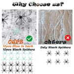 300 sqft Spider Webs Halloween Decorations, Large Stretchy Spider Web Cobwebs with 10 Glow and 10 Black Fake Spiders White Webbing Spooky Haunted House Halloween Party Supplies Outdoor and Indoor Creativity for Sensory Bin Decor