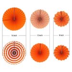 Party Hanging Paper Fans Set, Orange Round Pattern Paper Garlands Decoration for Birthday Wedding Graduation Events Accessories, Set of 6