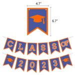 Blue Orange Graduation Party Decoration Class Banner Hanging Pom Poms Flowers High School College Grad Supplies