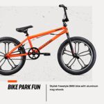 Mongoose Legion Mag Kids Freestyle Sidewalk BMX Bike, Beginner Riders, 20-inch Wheels, Hi-Ten Steel Frame, Micro Drive 40x16T BMX Gearing, Orange