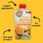 Earth’s Best Organic Baby Food Pouches, Stage 2 Fruit Puree for Babies 6 Months and Older, Organic Orange and Banana Puree, 4 oz Resealable Pouch (Pack of 12)