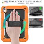 SEYMAC stock iPad 10th Generation Case 10.9”, Full-Body Drop Protection Case with Screen Protector Pen Holder [360° Rotate Hand Strap/Stand] for iPad 10th Generation 10.9 inch 2022 (Black+Orange)