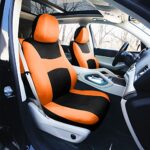 Automotive Seat Covers Orange Universal Fit Combo Set with Steering Wheel Cover and Seat Belt Pad fits most Cars, SUVs, and Trucks (Airbag Compatible and Split Bench) FH Group FB030ORANGE-COMBO