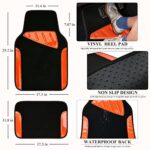 CAR PASS Jelly Waterproof Universal Fit Car Floor Mats, Girly Car Carpet Mats with Anti-Slip Nibbs Backing & Driver Heel Pad Fit for SUV, Vans, sedans, Trucks,Cute car mats of 4pcs for Women (Orange)