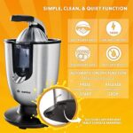 Eurolux Electric Citrus Juicer Squeezer, for Orange, Lemon, Grapefruit, Stainless Steel 160 Watts of Power Soft Grip Handle and Cone Lid for Easy Use (ELCJ-1700S)