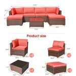 OC Orange-Casual 7 Pieces Patio Furniture Set, Outdoor All Weather Rattan Sectional Sofa Conversation Set, Couch Chair Ottoman with Glass Top Coffee Table, Brown Wicker Orange Cushion