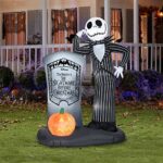 Gemmy Airblown Jack Skellington w/Tombstone Scene Disney, 6 ft Tall, Black