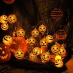 Pumpkin Lights Halloween String light- 7.5ft 16 LEDs Halloween lights Decorations, 2 Lighting Modes Battery-Powered DIY 3D Jack-O-Lantern Orange Pumpkin Lights for Party Patio Indoor Outdoor