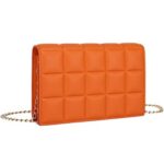 YIKOEE Quilted Chain Mini Shoulder Purse for Women (Orange)