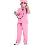 TOGROP Doctor costume for kids scrubs pants with accessories set toddler children cosplay 5T-6T pink