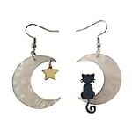 ROSTIVO Moon Star Cat Halloween Earrings for Women and Girls Cute Acrylic Earrings