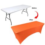 BDDC Tablecloth, Fitted Table Clothes for 8 Foot Rectangle Tables, Orange Table Cloths for Parties, Wedding, Banquet and Festival (Orange, 8FT)