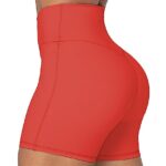 Sunzel Nunaked Crossover Biker Shorts for Women, No Front Seam V High Waist Yoga Workout Gym Shorts with Tummy Control 4″ Orange Red X-Small