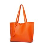 Dreubea Women’s Soft Faux Leather Tote Shoulder Bag from, Big Capacity Tassel Handbag Orange New