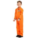 ZNTU Prisoner Costume Kids,Orange Prisoner Jumpsuit with Handcuffs,Jailbird Inmate Prison Uniform,Halloween Costume for Boys Girls (7-9 Years)