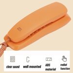 Wired Desk Phone,Wall-Mounted Phone,Portable Thin Phone,Exquisite Workmanship,Abs Retro Landline Phone, Suitable for Home, Office, Company, Hotel (Orange