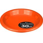 DecorRack 30 Small Plastic Plates, Heavy Duty 7 inch Colored Plastic Dinner Plates, Disposable Party Ware for Kids Birthday, Cake Dessert Plates, Holiday Tableware, Orange (Pack of 30)