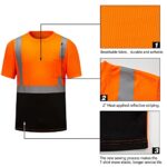 DPSAFETY High Visibility Shirts Quick Dry Safety T Shirts with Reflective Strips and Pocket Short Sleeve Mesh Hi Vis Construction Work Class 2 Shirt for Men/Women Black Bottom Orange,Large