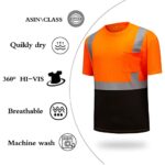 DPSAFETY High Visibility Shirts Quick Dry Safety T Shirts with Reflective Strips and Pocket Short Sleeve Mesh Hi Vis Construction Work Class 2 Shirt for Men/Women Black Bottom Orange,Medium