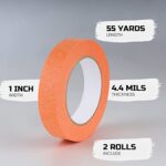 Lichamp 2 Pack Orange Painters Tape 1 inch, Orange Masking Tape 1 inch x 55 Yards x 2 Rolls (110 Total Yards)