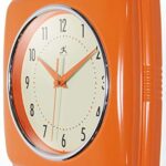 Infinity Instruments Square Silent Retro 9 inch Mid Century Modern Kitchen Diner Retro Wall Clock Quartz Sweep Movement (Orange) (13228OR-4103-AMZ)