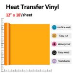 RENLITONG Orange HTV Iron on Vinyl 12Inch by 10ft Roll HTV Heat Transfer Vinyl for T-Shirt HTV Vinyl Rolls for All Cutter Machine – Easy to Cut & Weed for Heat Vinyl Design